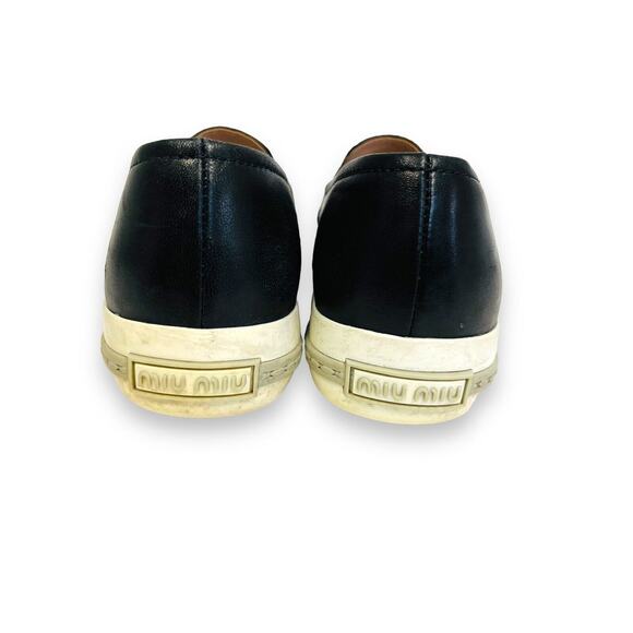 MIU MIU Black Leather Logo Metal Cap Toe Slip On Sneakers Shoes Size EU 36 US 6 - Picture 6 of 10